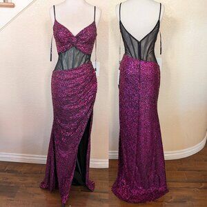 Fuchsia & Black Sequin & Glitter Corset Formal Prom Dress 4